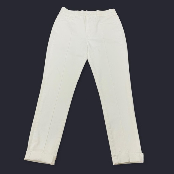 Express Denim - White Cuffed Ankle Straight Leg Creased Middle Jeans 6R